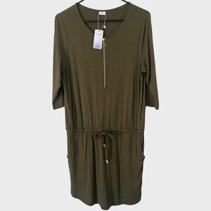 Lascana Zip-Front Mini Dress Green Women's Size 6 Drawstring Waist Casual New